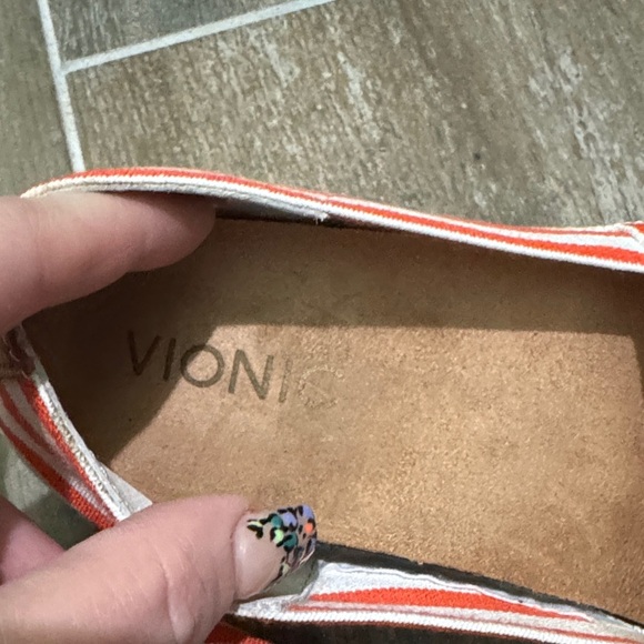 Vionic Red Orange and White Striped Espadrilles - Picture 2 of 9